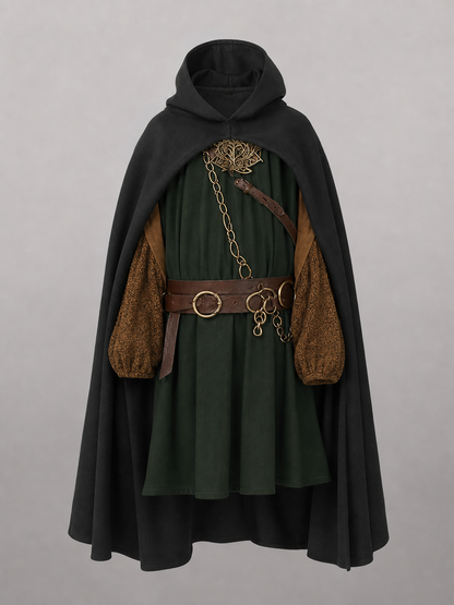 Medieval Black Hooded Costume Cloak