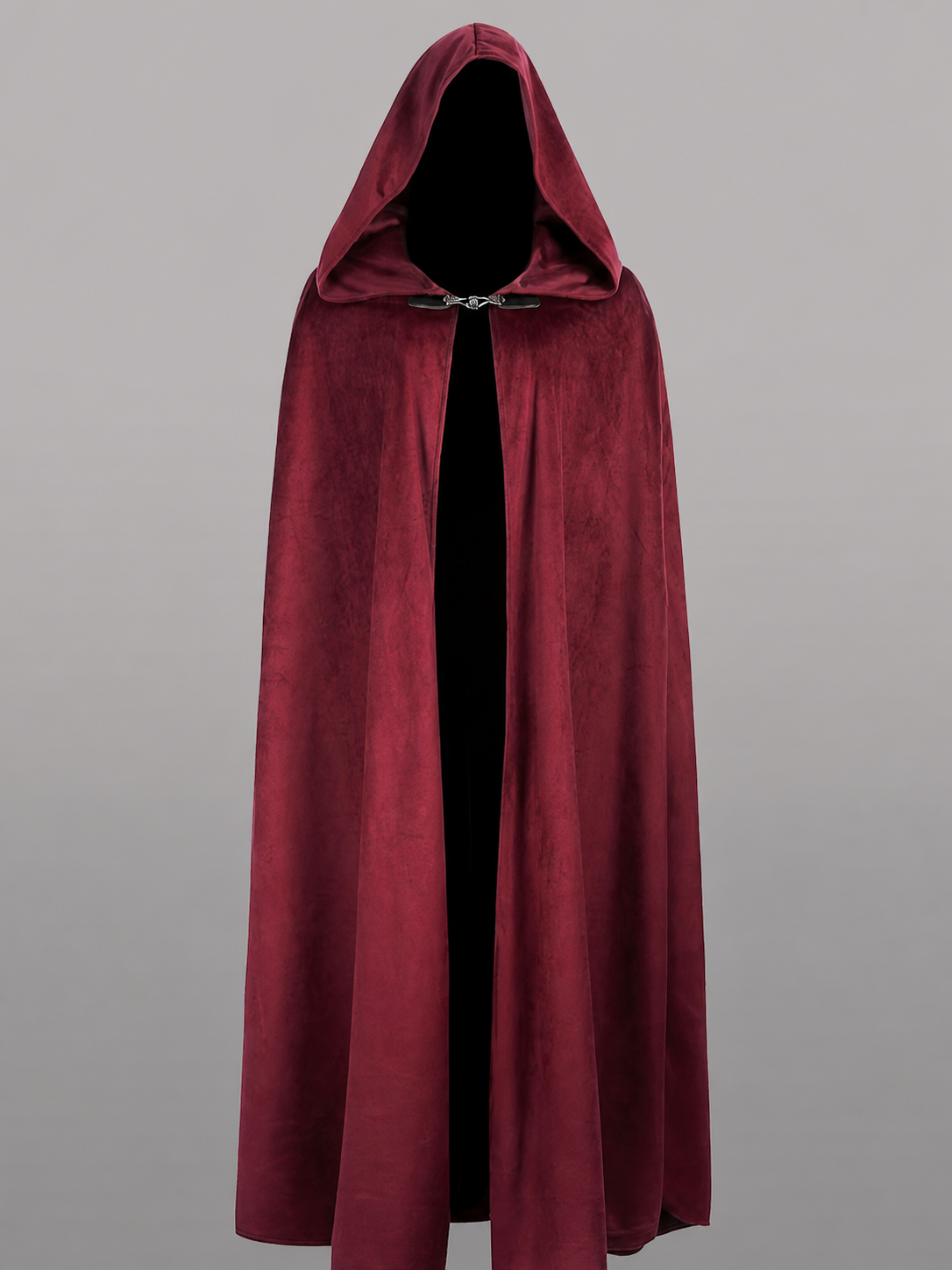 Long burgundy carnival cloak with hood