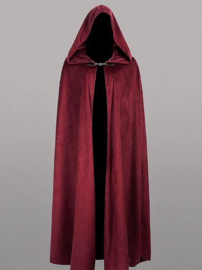 Long burgundy carnival cloak with hood