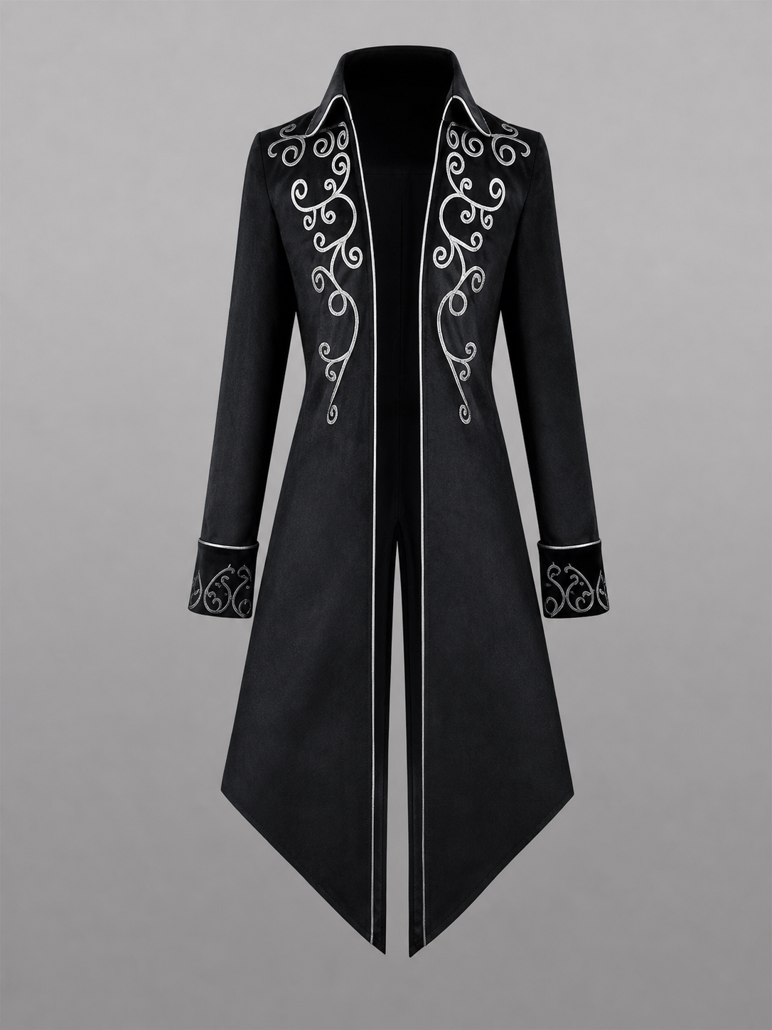 Black Carnival Tailcoat with Silver Embroidery