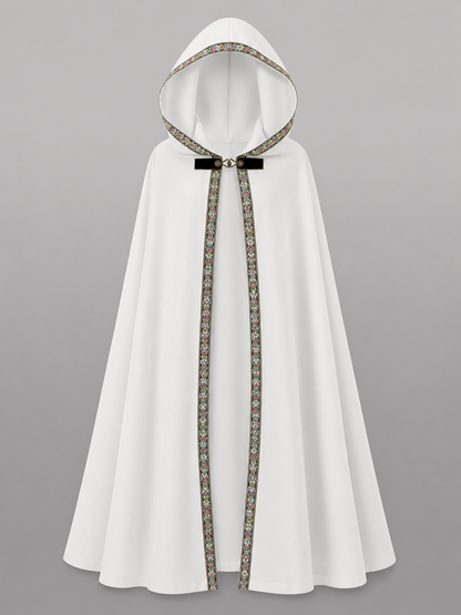 White Medieval Hooded Costume Cloak