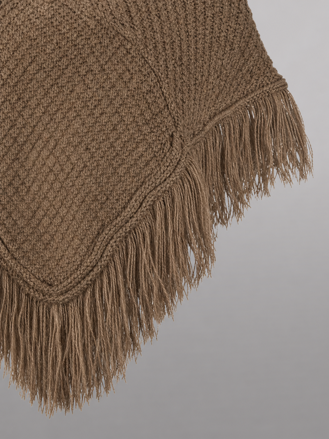 Triangle Hooded Cape with Fringe, Brown