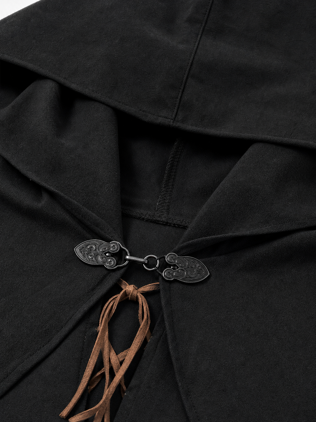 Black hooded medieval costume cloak product view 39