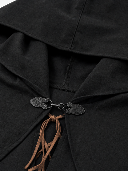 Black hooded medieval costume cloak product view 39