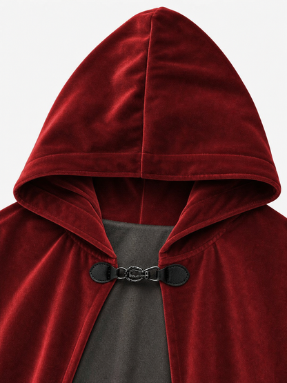 Burgundy Medieval Hooded Costume Cloak