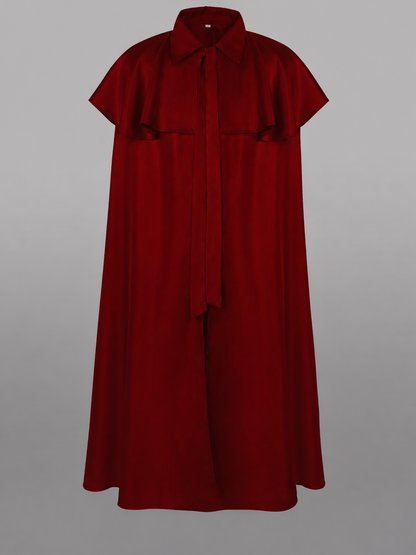 Burgundy Dress with a Collar and Flared Hem