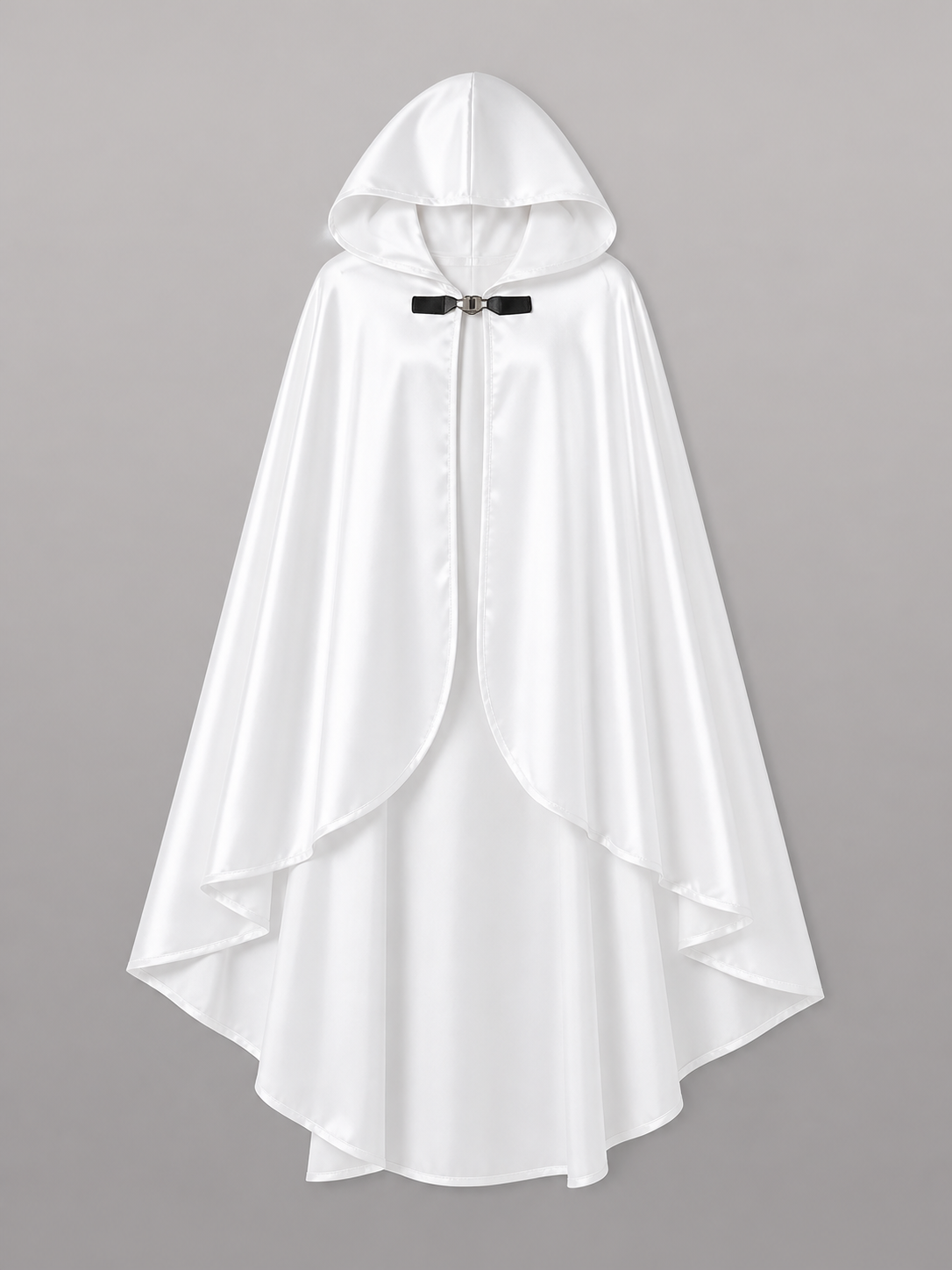 Long white hooded satin-look carnival cape product view 56