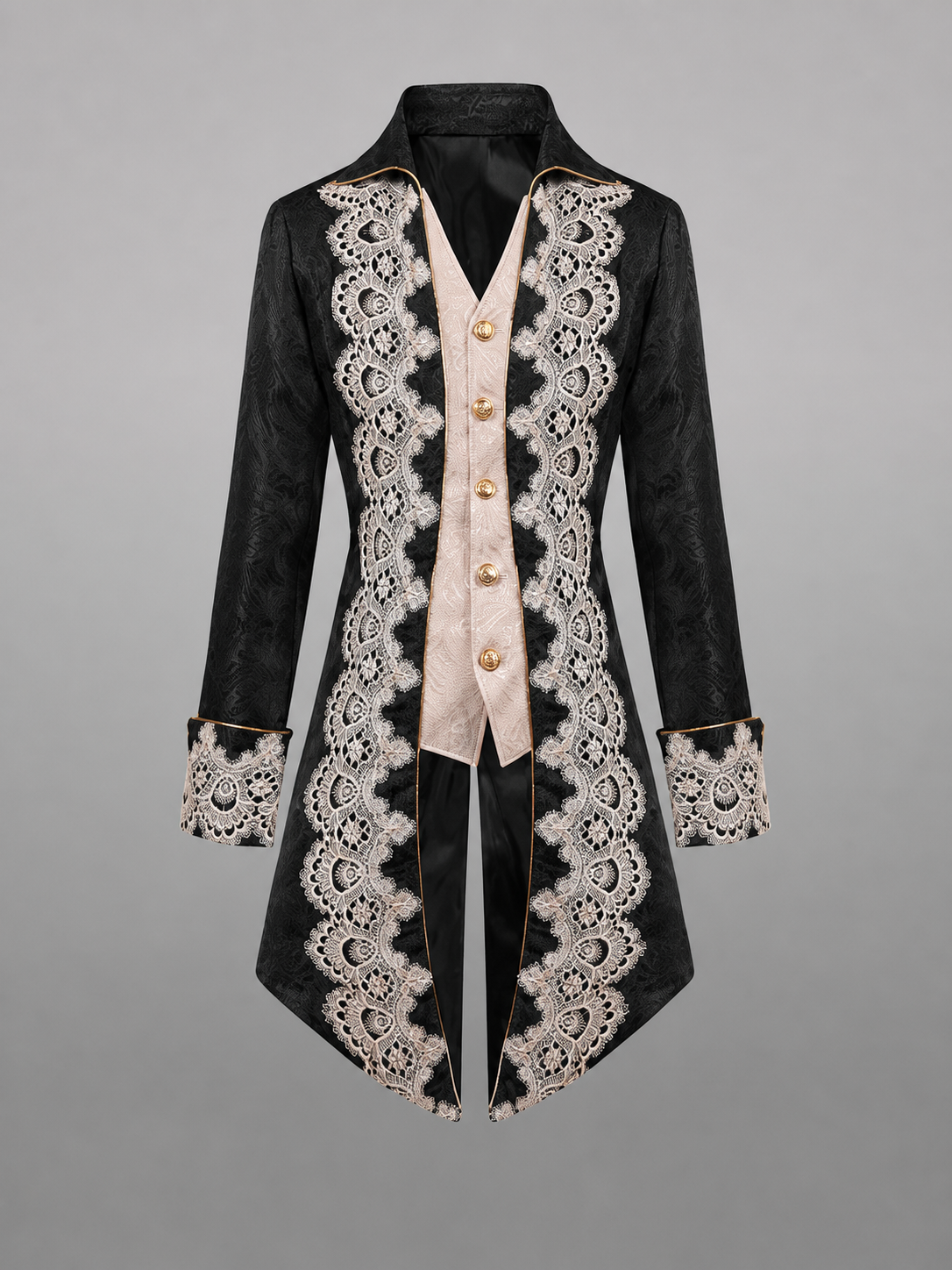 Black Long Tailcoat Jacket with Trim