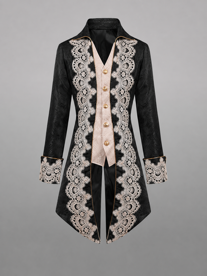 Black Long Tailcoat Jacket with Trim