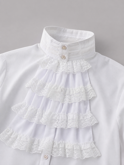 White Blouse with Jabot and Long Sleeves