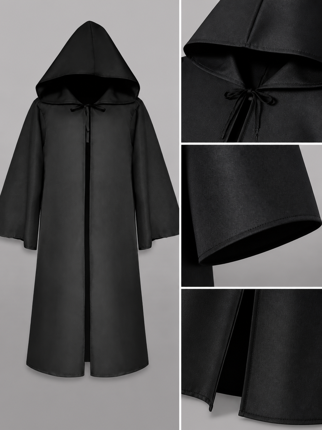 Black Hooded Carnival Cloak with Zipper