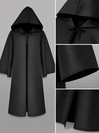 Black Hooded Carnival Cloak with Zipper