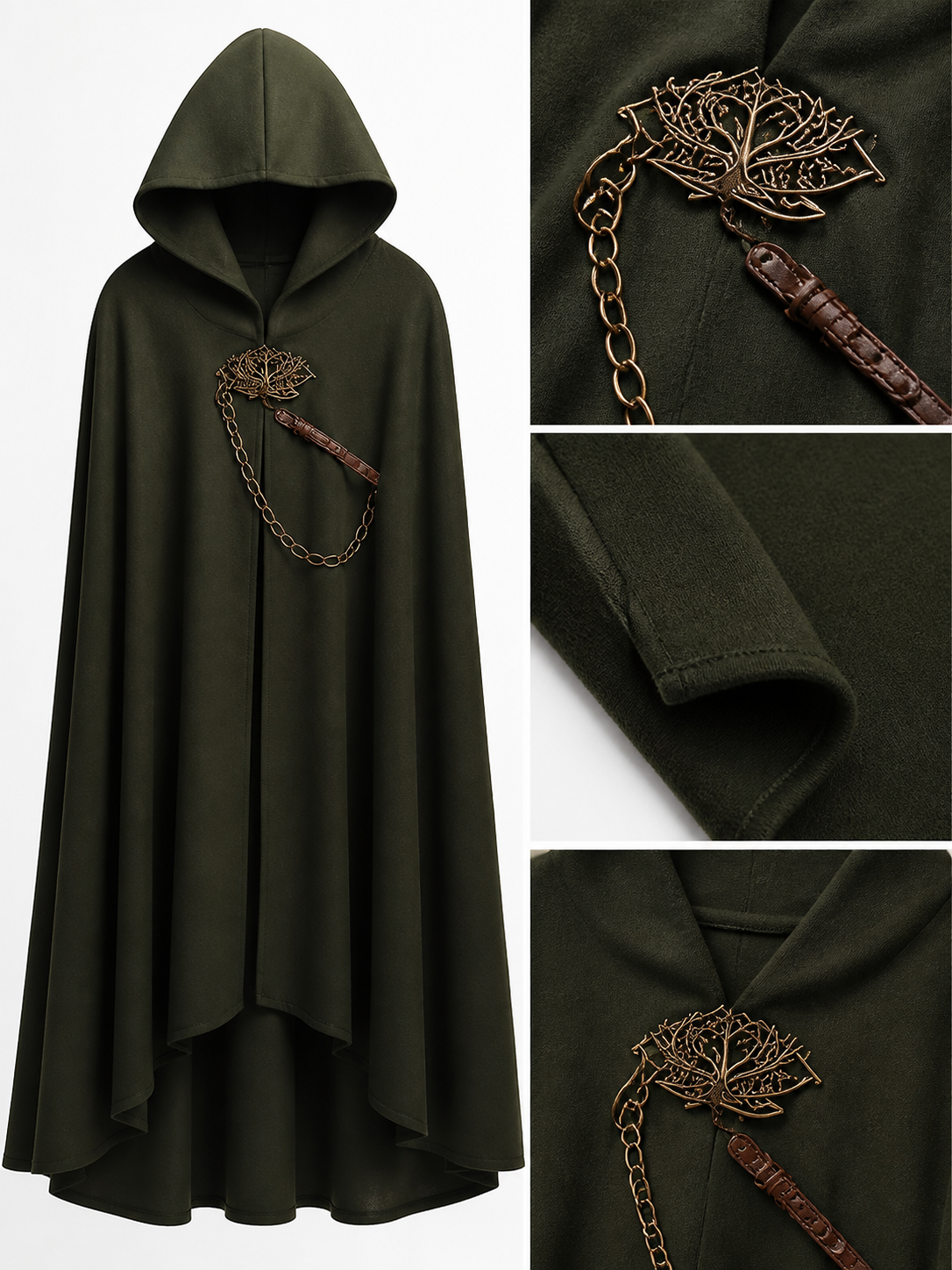 Green Hooded Costume Cloak, XL fabric detail