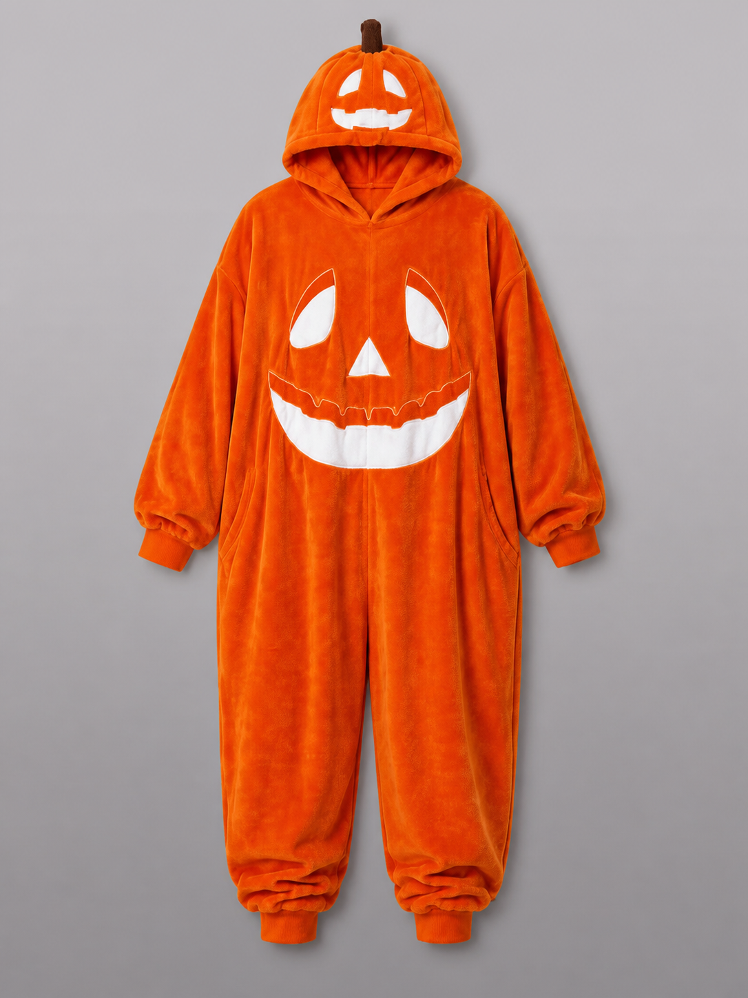 Orange Hooded Pumpkin One-Piece Pajama fabric detail