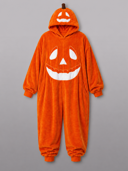 Orange Hooded Pumpkin One-Piece Pajama fabric detail