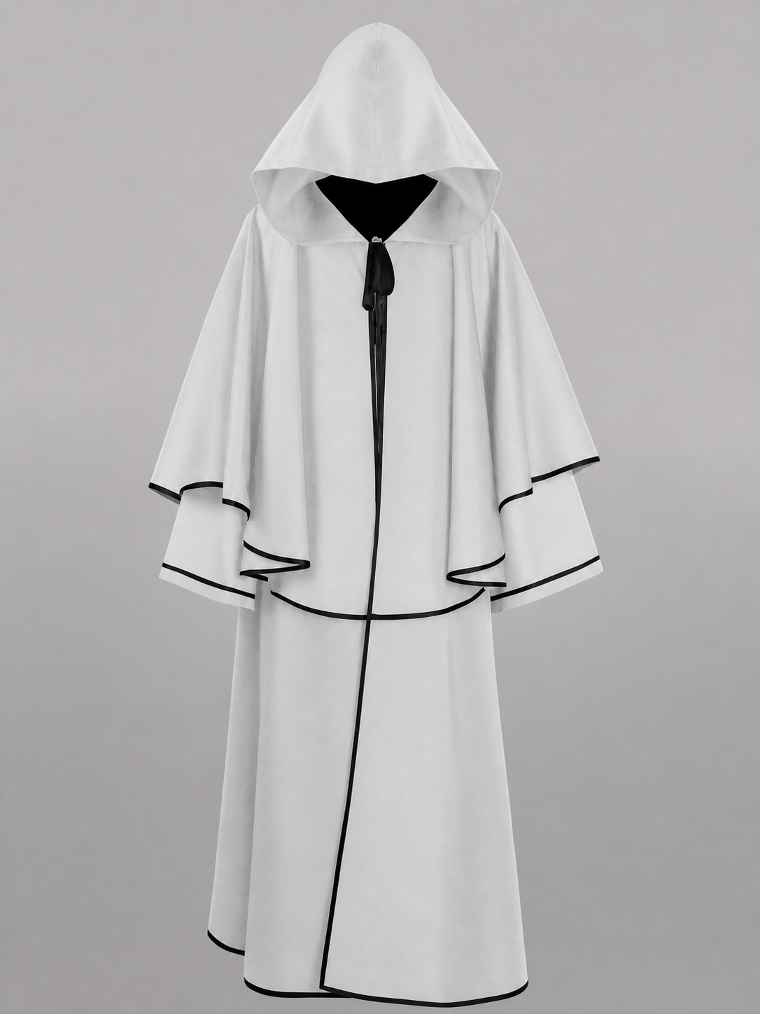 White Hooded Cloak with Black Trim