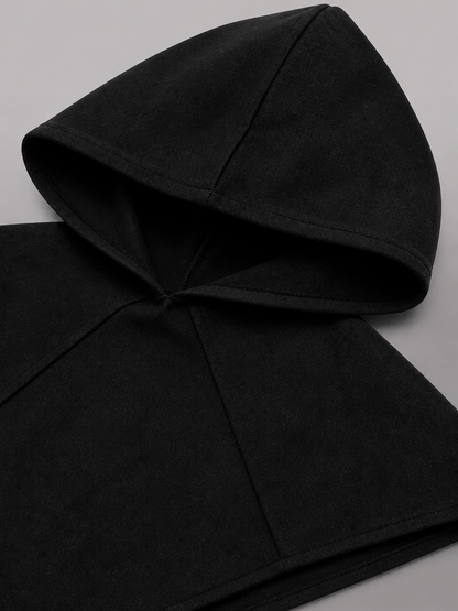 Black Carnival Cloak with Hood and Mask fabric detail