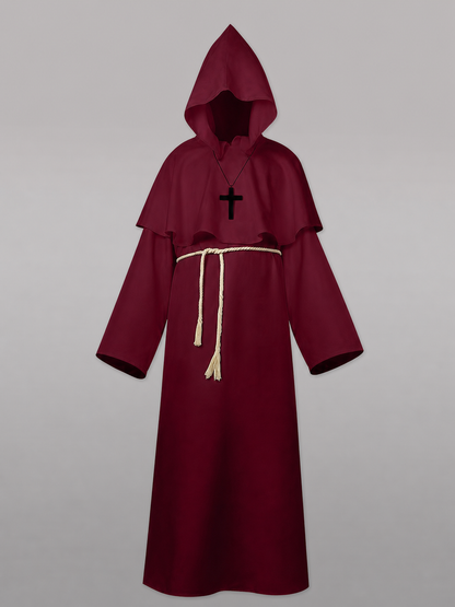 Burgundy Hooded Carnival Cloak for Cosplay