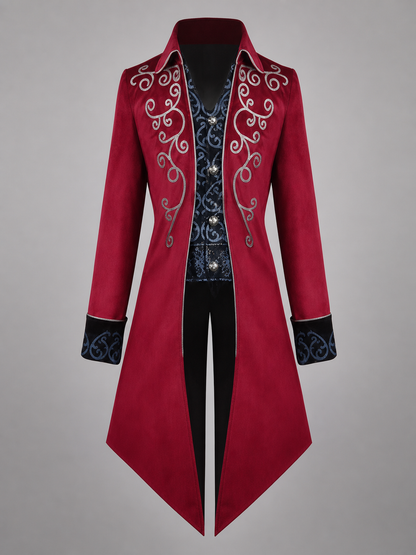 Burgundy tailcoat with embroidery and black panels