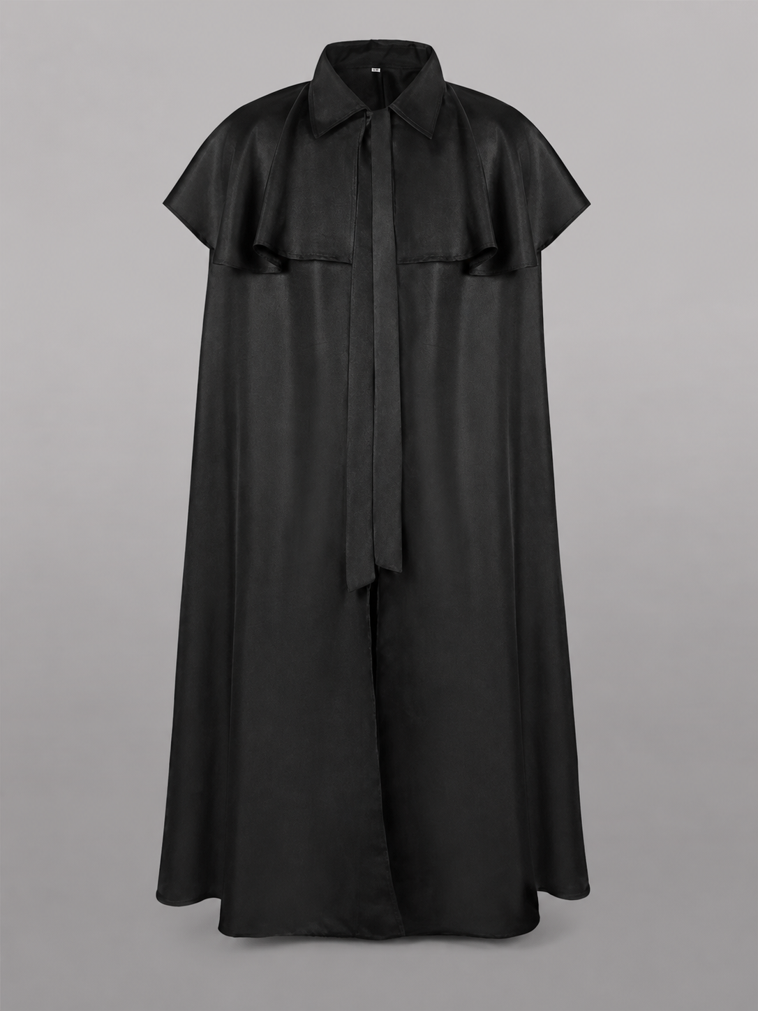 Long Black Carnival Cloak with a Turn-Down Collar