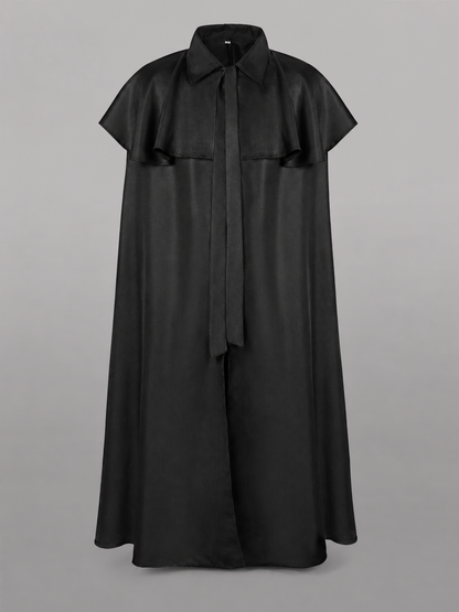 Long Black Carnival Cloak with a Turn-Down Collar