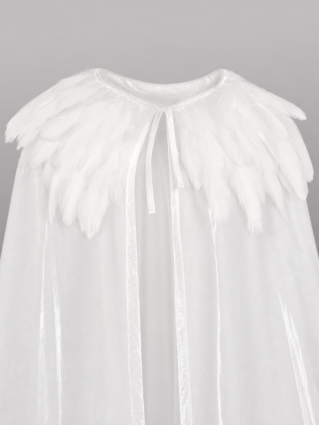White Velvet Cape with Feather Trim, Maxi