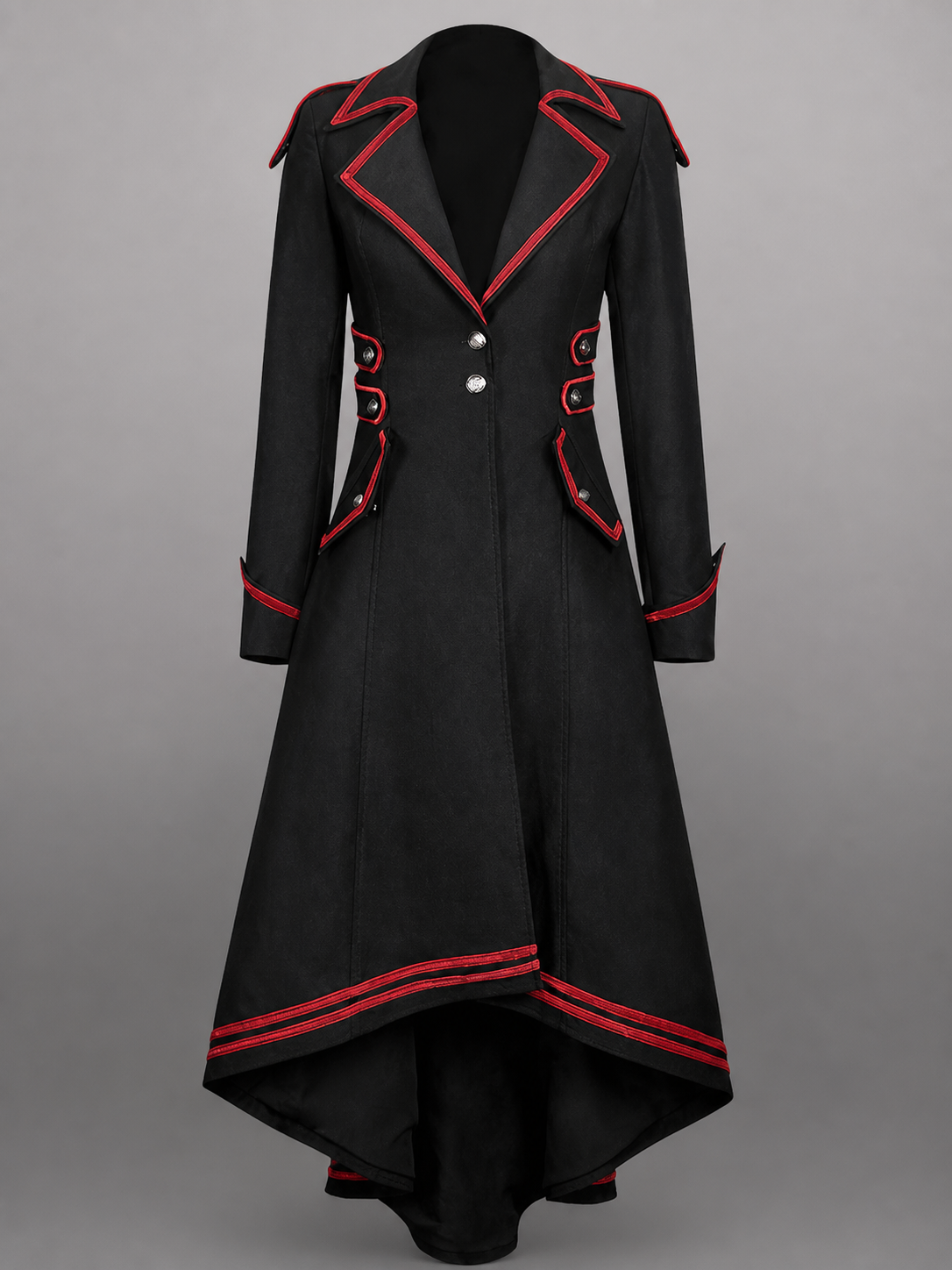 Black Carnival Cloak with Red Trim fabric detail