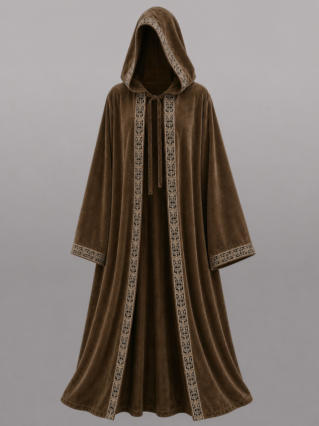 Long Hooded Robe, Brown, Loose Fit fabric detail 5