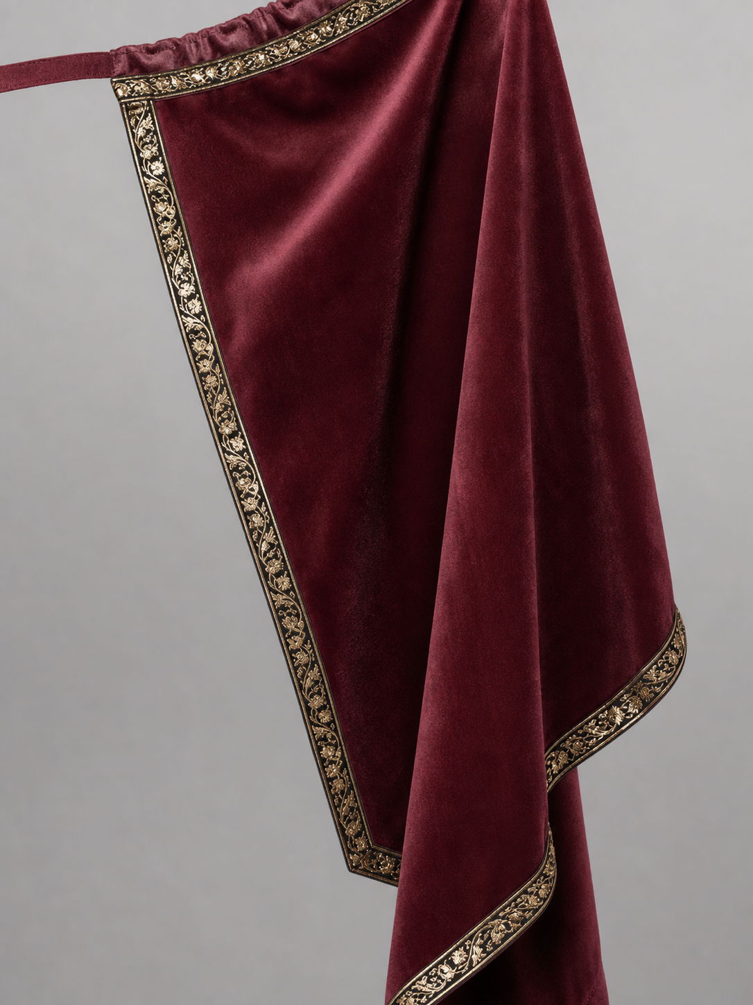 Burgundy velvet-look hooded costume cape product view 60