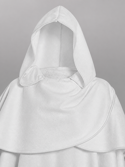 White Medieval Hooded Carnival Cloak