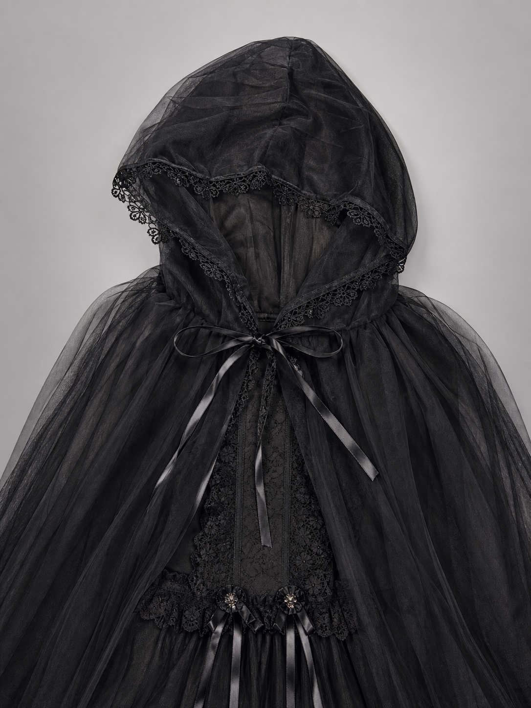 Black hooded carnival cloak for cosplay