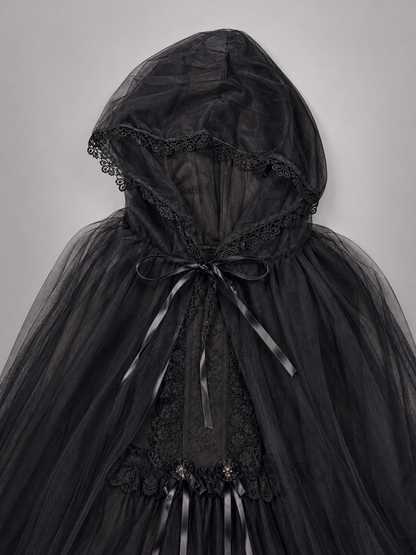 Black hooded carnival cloak for cosplay