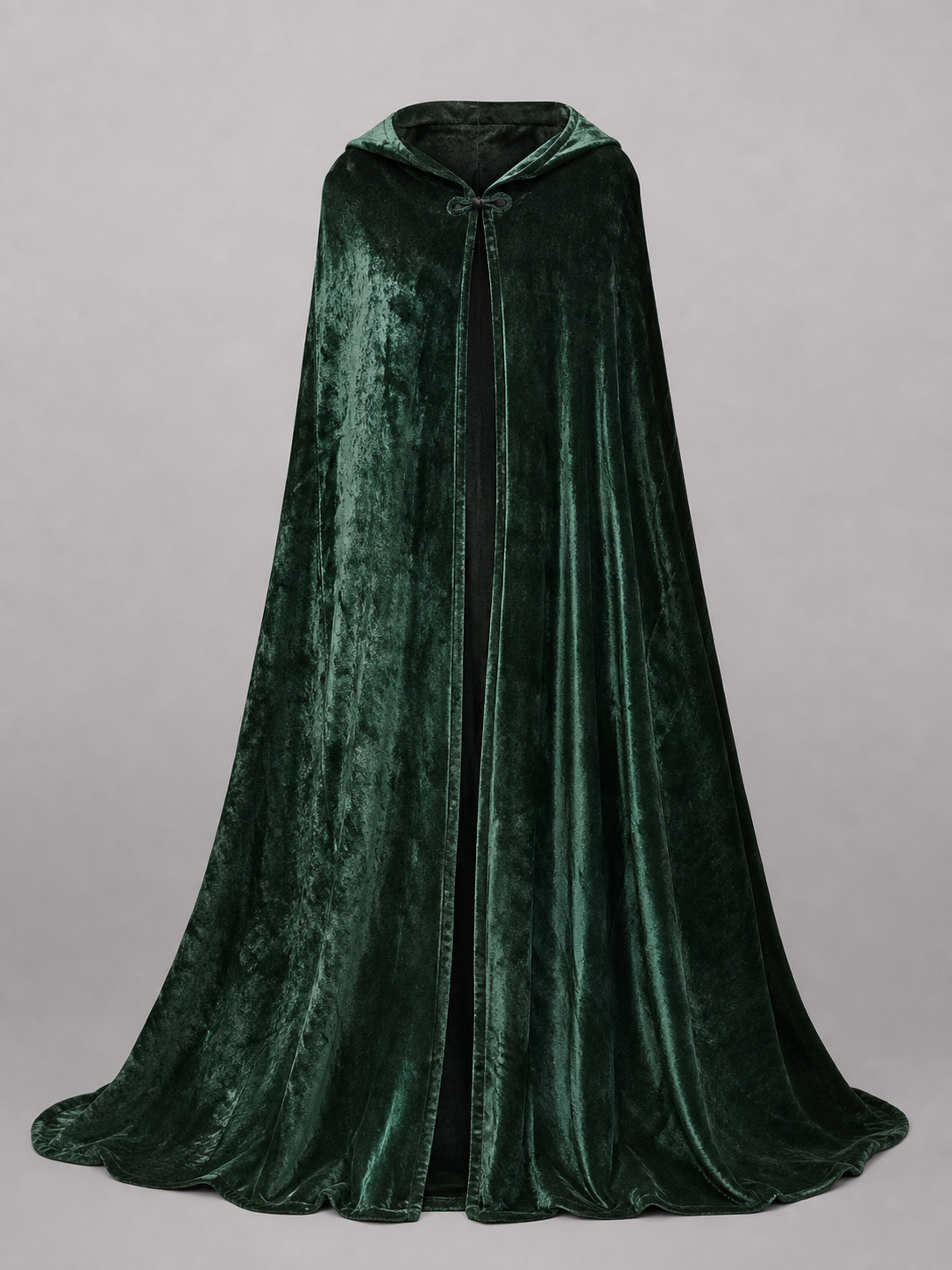 Dark green hooded velvet costume cape product view 67