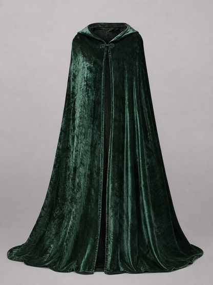 Dark green hooded velvet costume cape product view 67