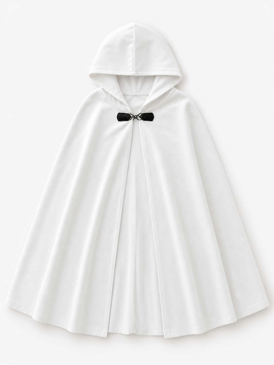 Medieval White Velvet Hooded Long Cloak Cape with Black Bow Tie Front Flared Hem
