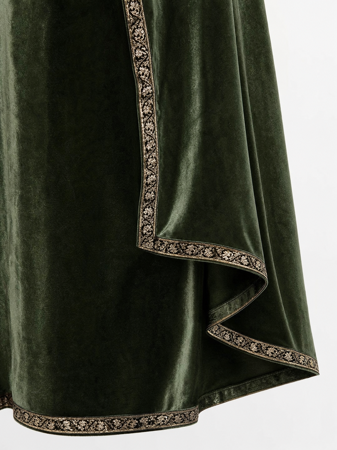 Green asymmetrical long carnival cape