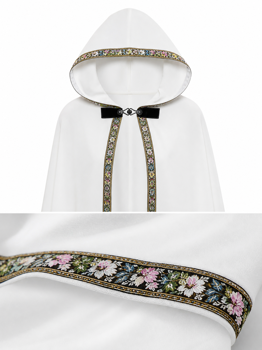 White Medieval Hooded Costume Cloak