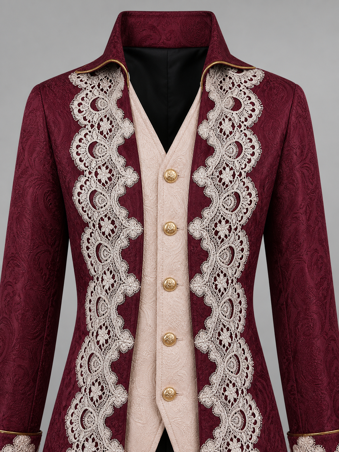 Vintage Burgundy Carnival Cape with Lace