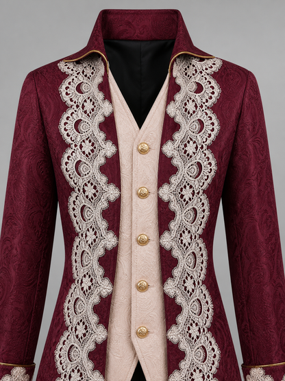 Vintage Burgundy Carnival Cape with Lace