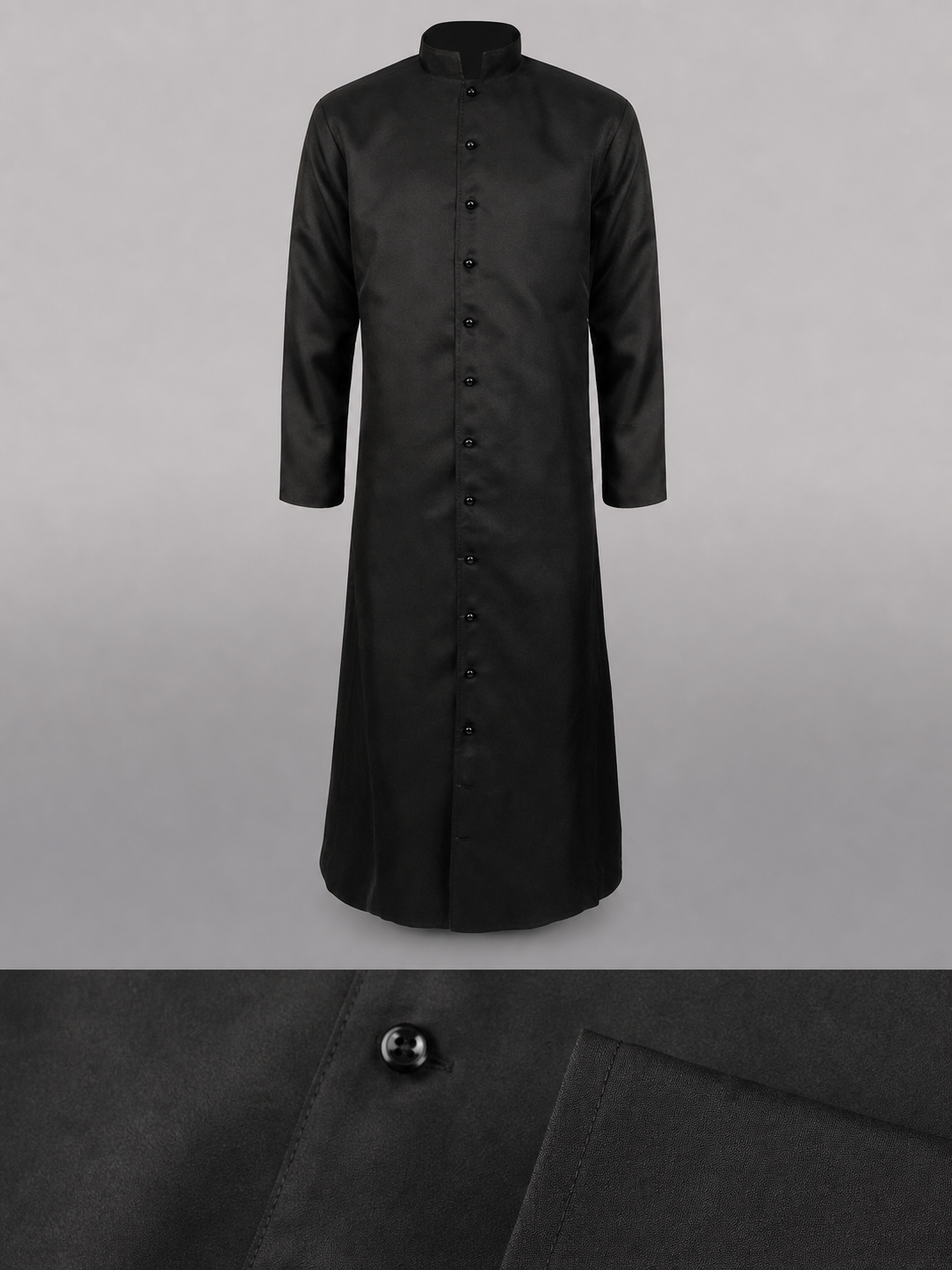Long Black Robe with Collar and Buttons