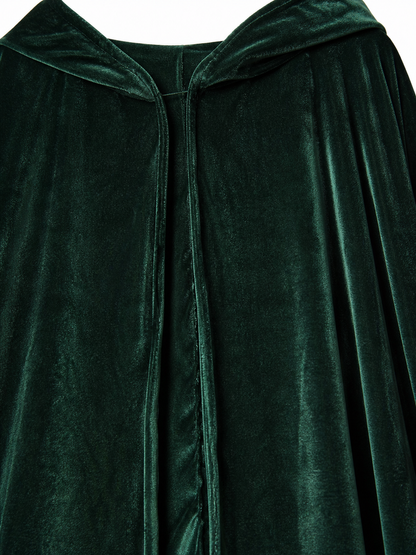 Dark green hooded velvet costume cape product view 68