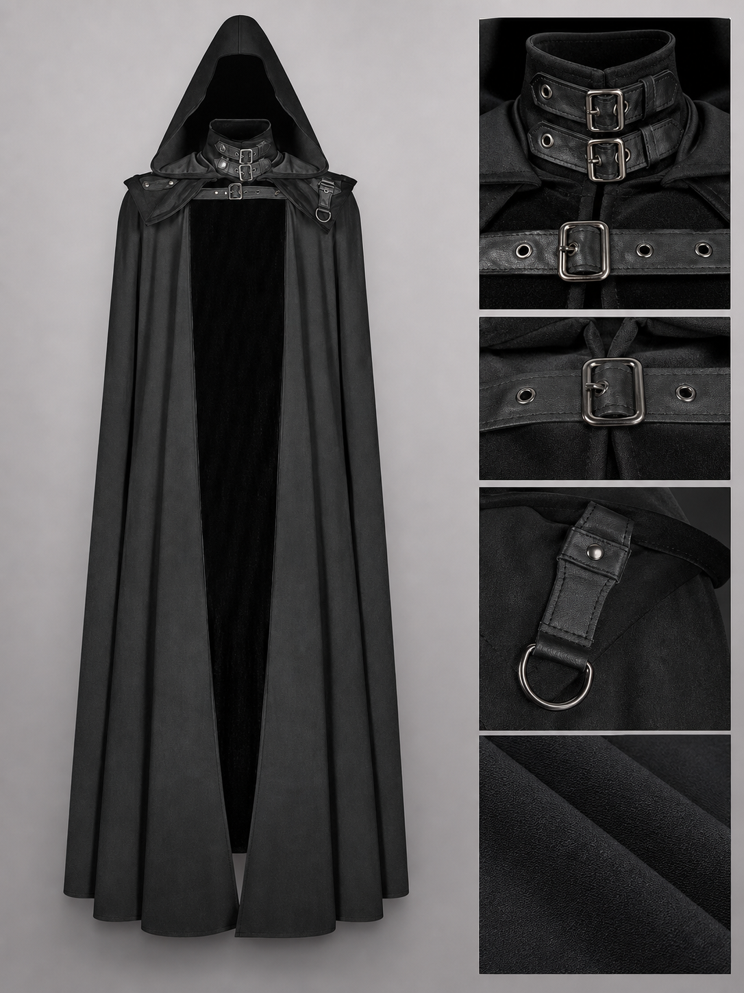 Black Medieval Hooded Carnival Cloak