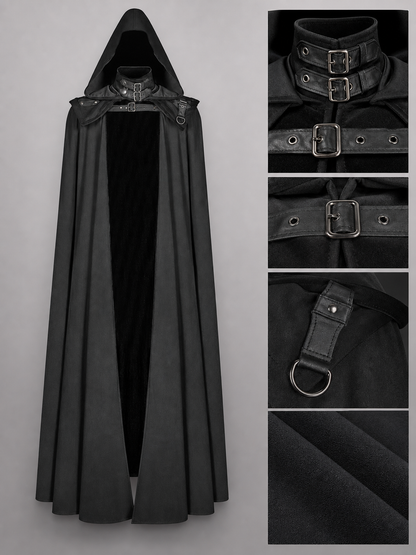 Black Medieval Hooded Carnival Cloak