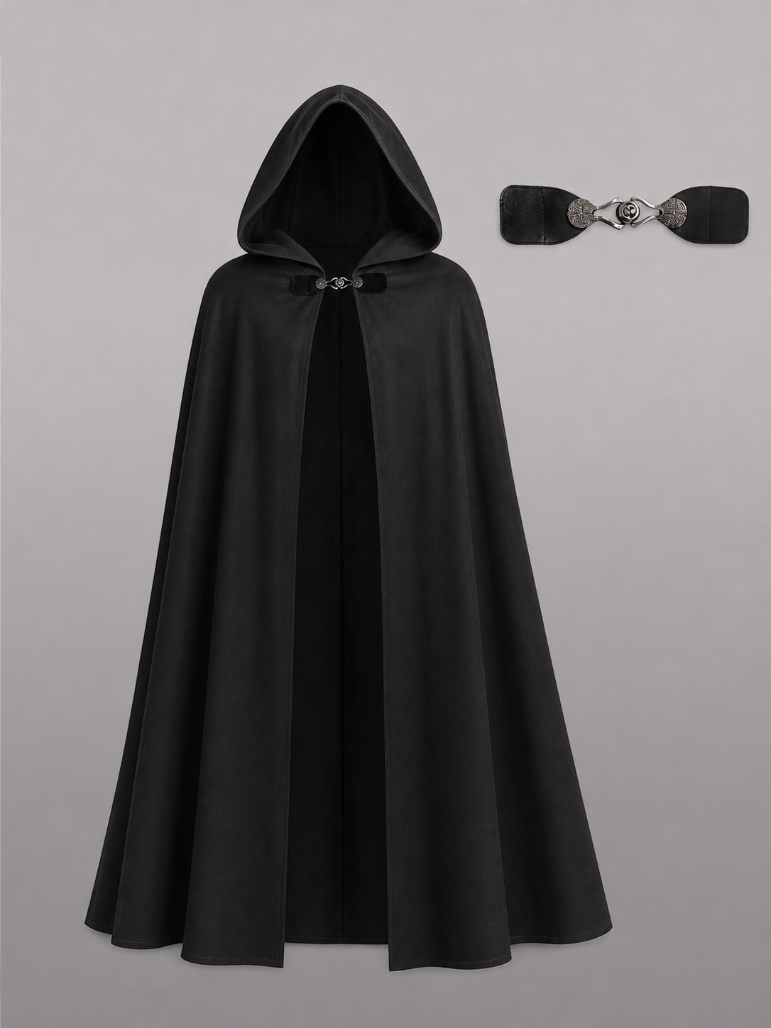 Long black hooded carnival cloak