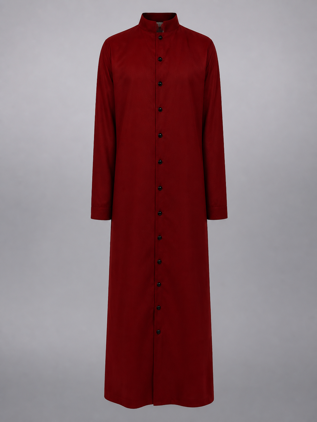 Long Burgundy Cassock with Collar and Buttons