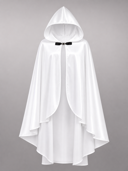 White Hooded Costume Cloak, Flowing Silhouette