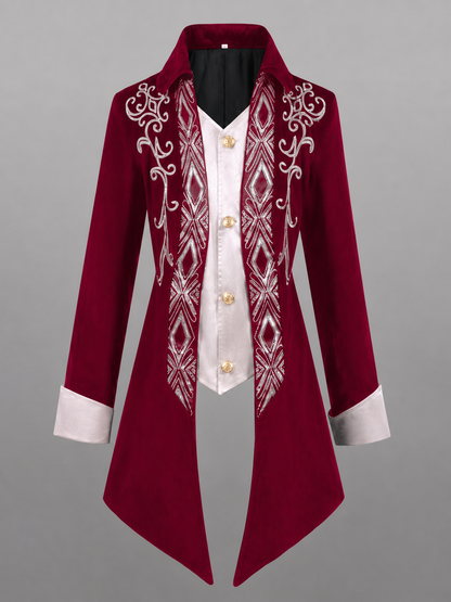 Burgundy Tailcoat Jacket with White Trim