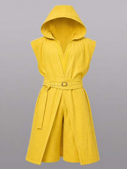 Yellow Carnival Cloak with Hood and Belt