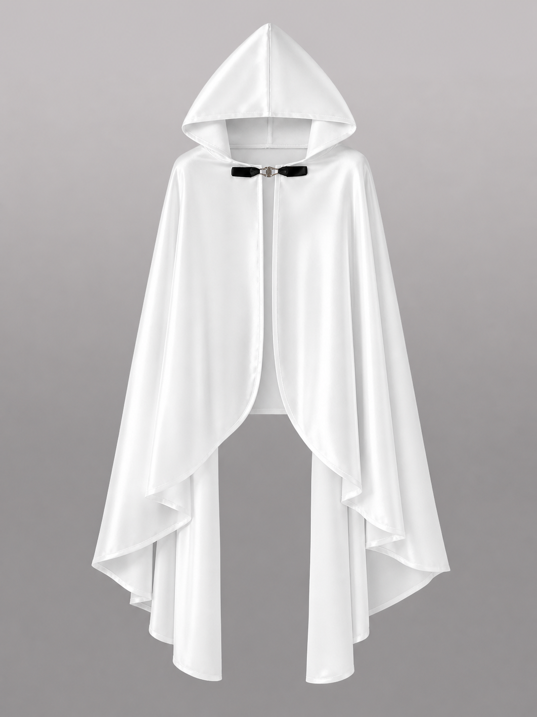 Long white hooded satin-look carnival cape product view 58