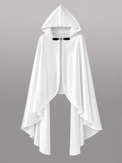 Long white hooded satin-look carnival cape product view 58